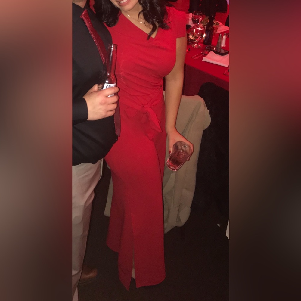 Red jumpsuit with slit